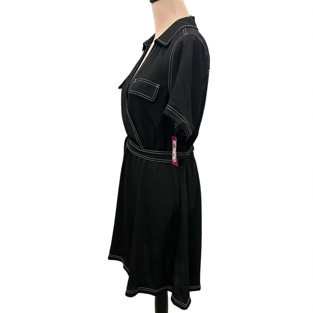 Vince Camuto Belted Faux Wrap Shirt Dress Contrast Stitch Black White M NWT
